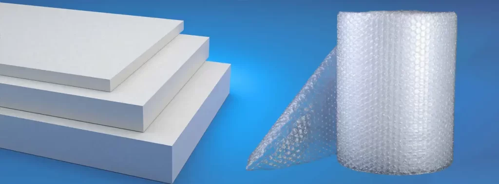 Two Rolls Of White Foam And Bubble Wrap Displayed Side By Side Highlighting Their Smooth Surfaces And Protective Qualities
